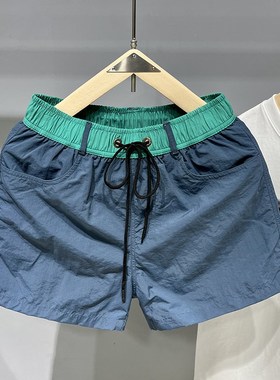 短裤男三分裤运动休闲速干宽松跑步健身内衬沙滩裤撞色腰带游泳裤