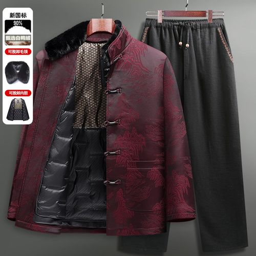 中老年人羽绒服唐装男可脱卸中国风爸爸冬装加厚爷爷过寿生日外套