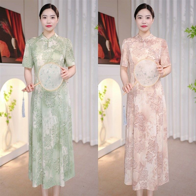 6934夏季新款新中式改良版优雅气质钉珠改良版旗袍连衣裙