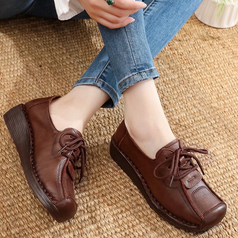 防滑坡跟妈妈鞋春秋款中老年舒适不累脚牛筋软底真皮女鞋深口单鞋,女鞋,深口单鞋,淘宝优惠券,粉丝福利购,淘宝优惠卷