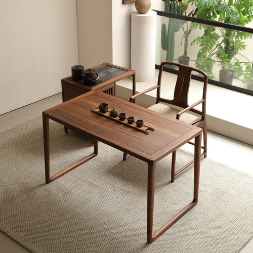 新中式阳台茶桌椅胡桃木色家用办公室实木洽谈桌禅意功夫干泡茶台