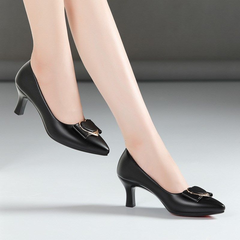 红青蜓尖头高跟鞋秋秋气质单鞋女2024年新款细跟女鞋方扣中跟妈妈,女鞋,婚鞋,淘宝优惠券,粉丝福利购,淘宝优惠卷