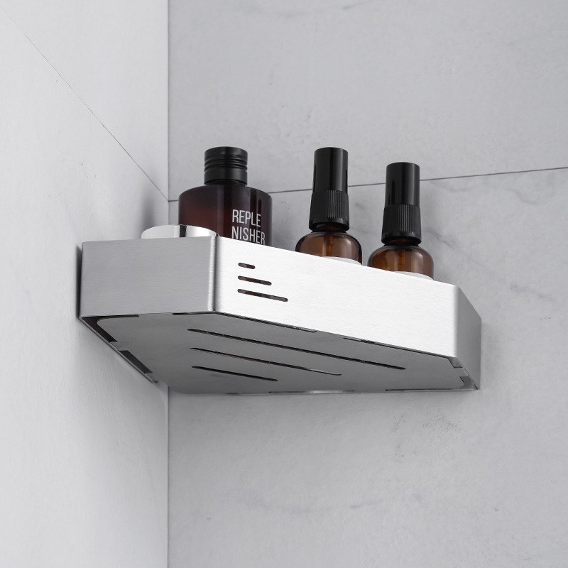 免打孔304不锈钢置物架浴室转角架厕所收纳挂件卫生间黑色三角篮