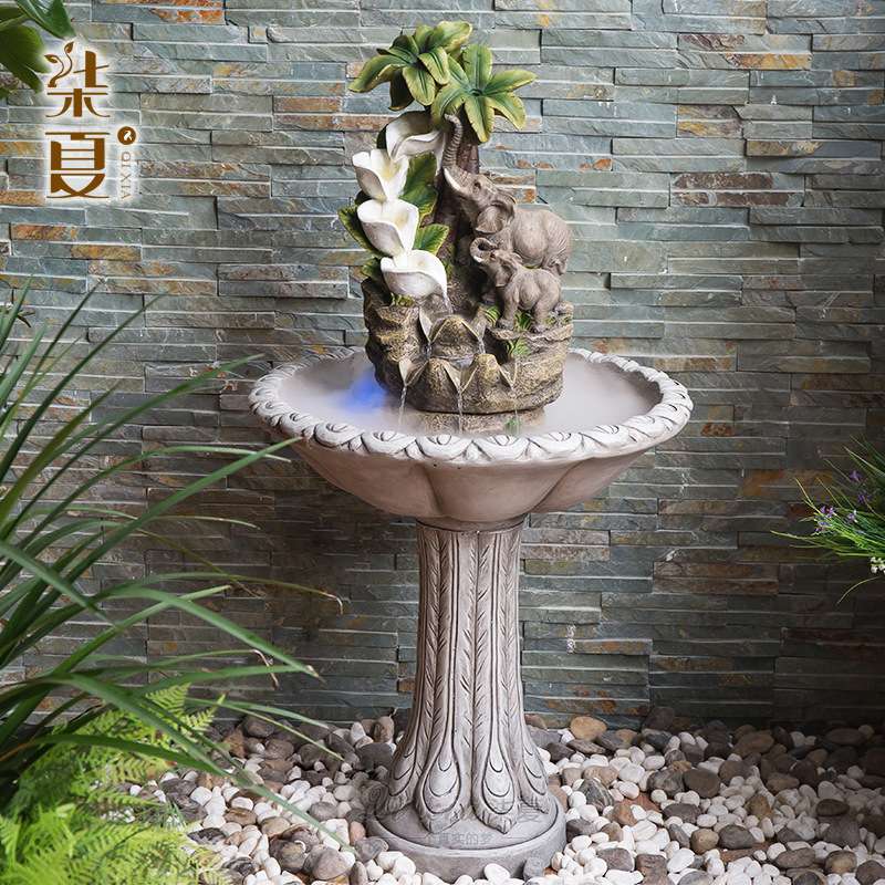 家居大象流水喷泉水景摆件树脂工艺品 市场厂家现货中式新