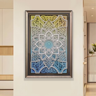 曼陀罗叠雕3D立体装饰画 激光雕刻玄关过道实物工艺挂画花80120