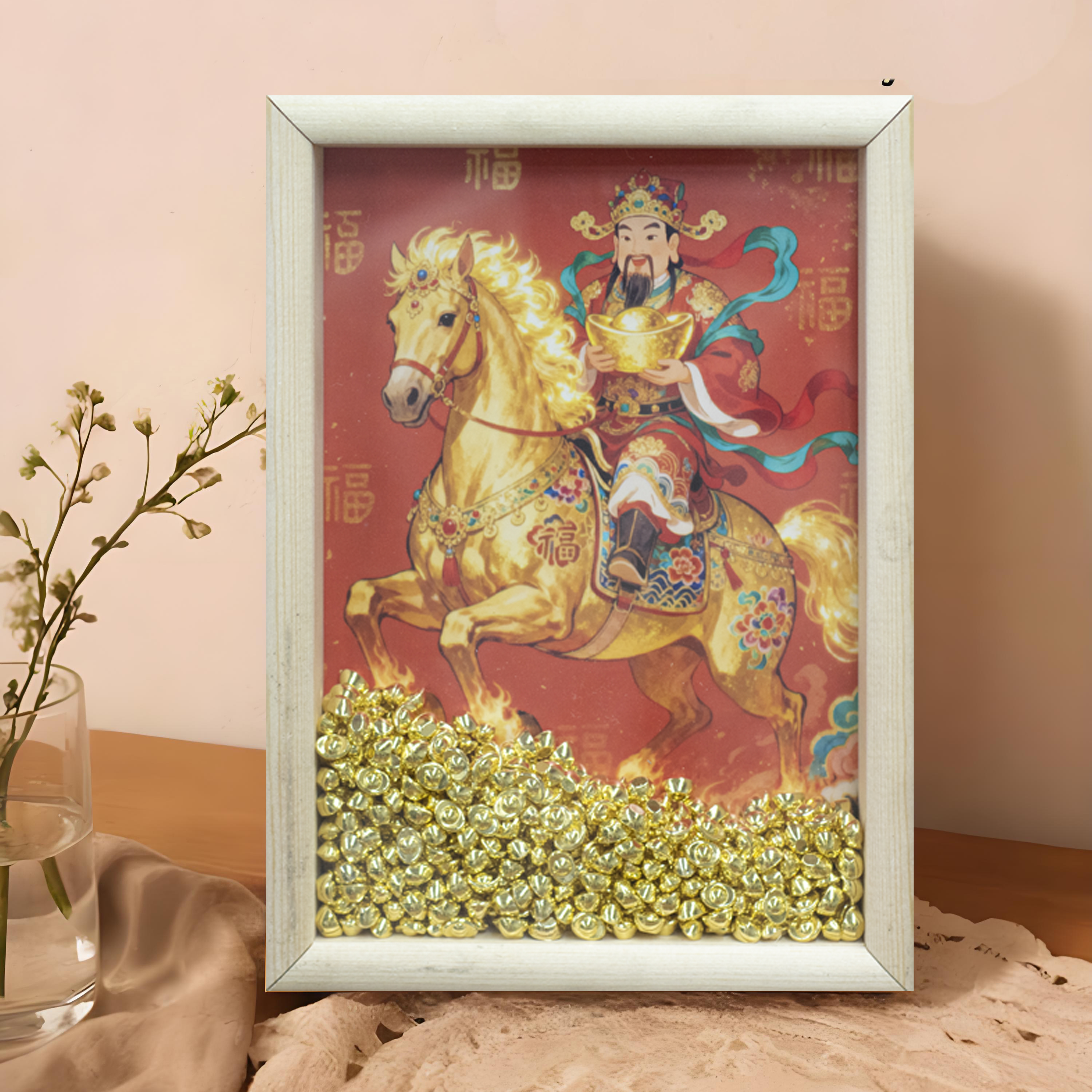 新中式摆件相框台财神画客