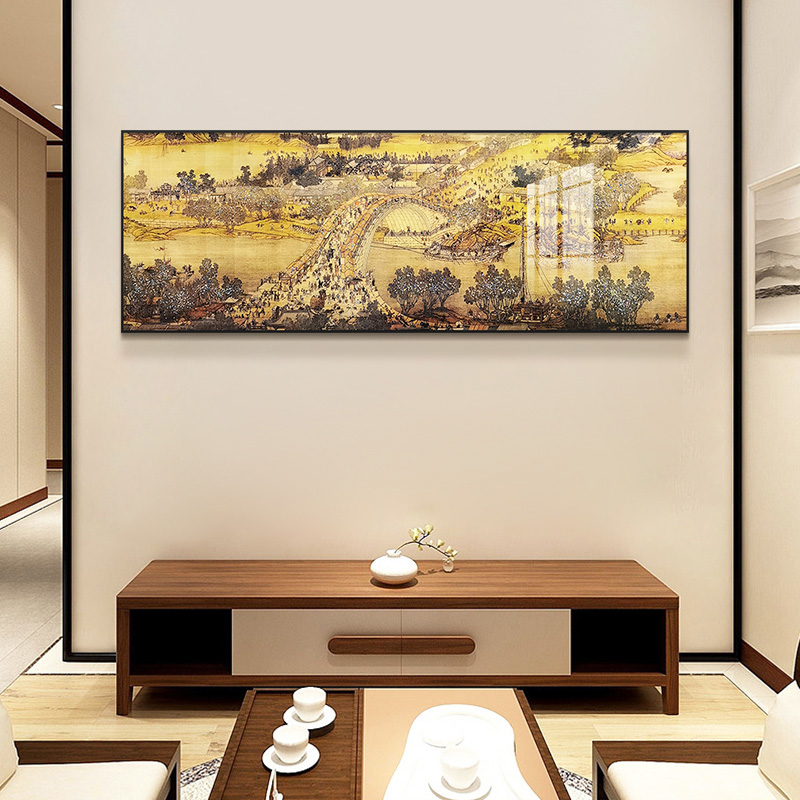 中式晶瓷装饰画客厅玄关沙发床头横版挂画清明上河图70200图片