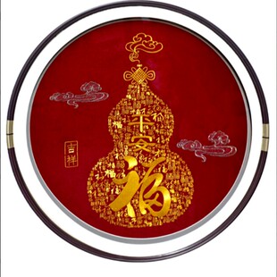 新中式福禄繁华圆形刺绣玄关实物立体装饰画适合餐厅走廊葫芦8080