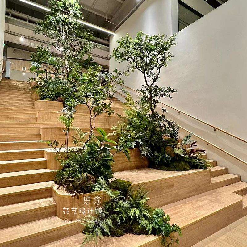 室内仿真树简约创意书店画廊展厅花艺软装布置装饰沉侵式设计