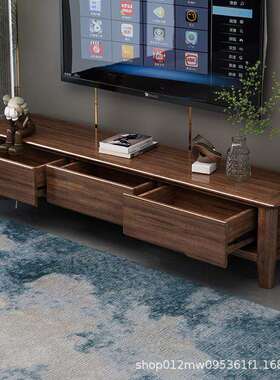 胡桃木实木电视柜茶几组合储物小户型的客厅家用北欧简约整装地柜