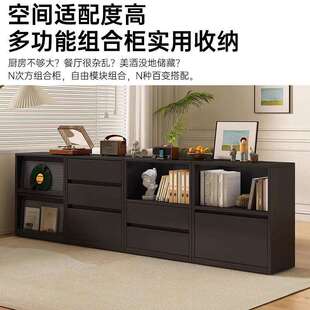 法式复古实木书柜储物柜一体矮柜置物架客厅落地靠墙格子展示书架