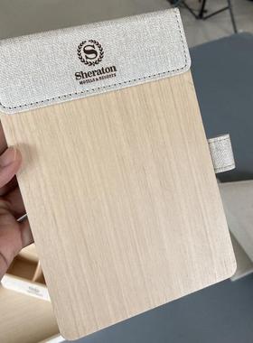 高档酒店木喷漆皮革A6便签夹买单夹子结账夹子文件夹留言本点菜夹