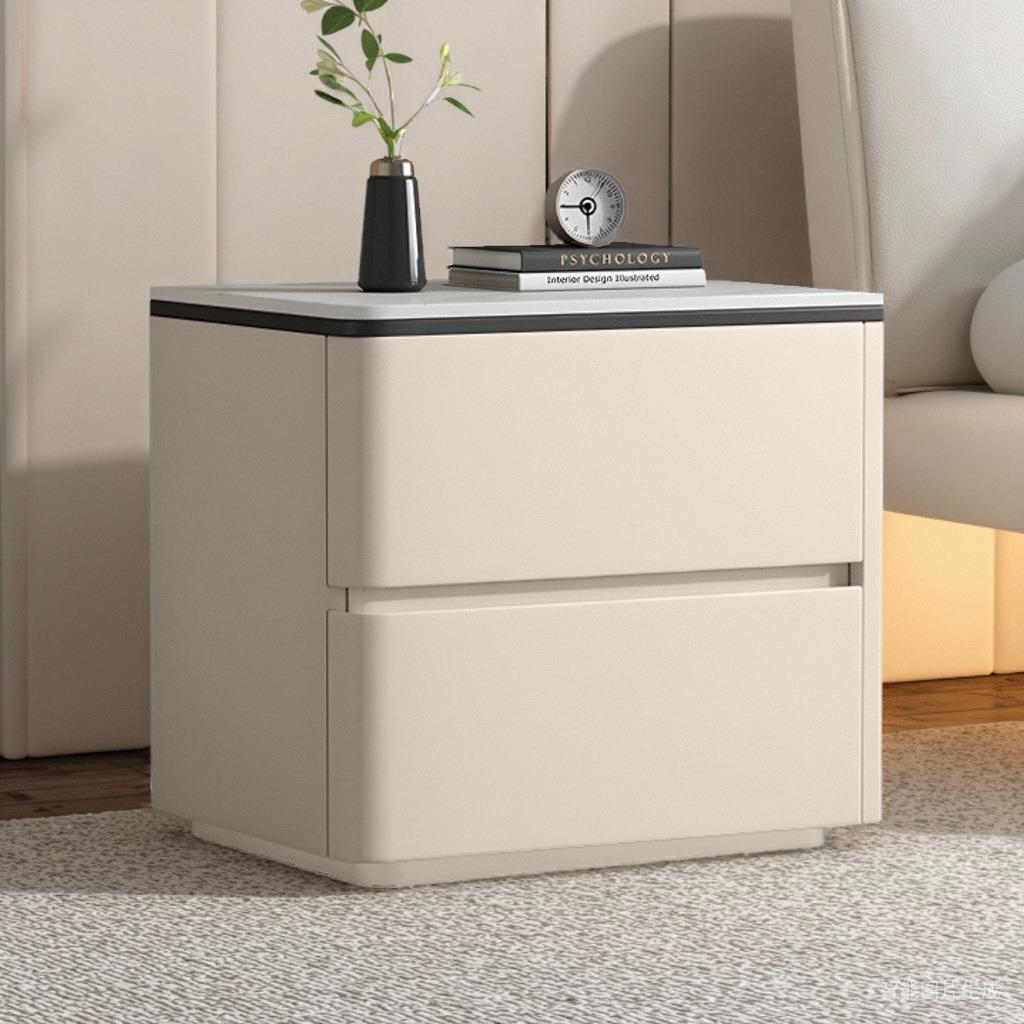 实木新款床头柜轻奢简约高级现代奶油风家用床边柜卧室岩板收纳柜