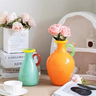 法式中古多巴胺彩色玻璃花瓶鲜花干花客厅家居桌面玄关装饰摆件
