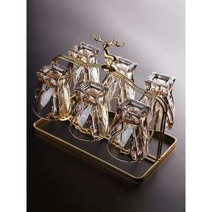 创意带把手玻璃杯子家用来客招待喝水耐热泡茶杯咖啡杯茶具托盘