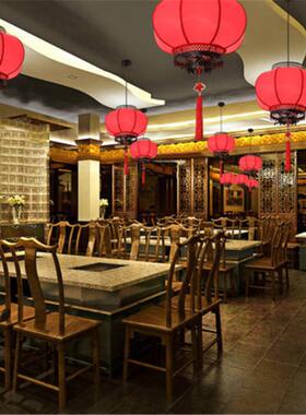 新中式红色布艺吊灯 仿古餐厅门厅宫灯现代中国风婚庆吊灯