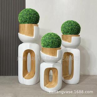 时尚落地玻璃钢装饰花瓶直筒型别墅装修样板间商场绿植花艺摆设