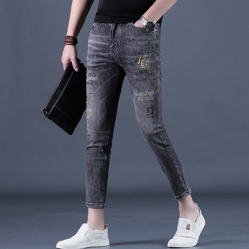 裤男九分裤男士牛仔裤潮牌刺绣花修身小脚夏季9分男裤青年裤子男,男装,淘宝优惠券,粉丝福利购,淘宝优惠卷