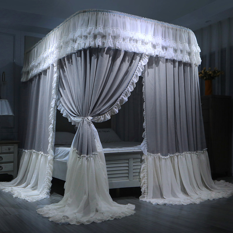 遮光防尘顶U型导轨蚊帐床帘一体式家用1.8m床公主风三开门1.5床幔,床上用品,蚊帐,淘宝优惠券,粉丝福利购,淘宝优惠卷