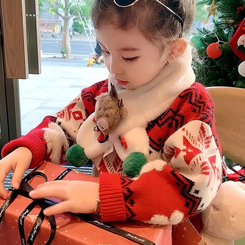 女童耶诞红色毛衣2023秋冬装新款韩版女宝加绒加厚针织内搭毛衣潮,童装/婴儿装/亲子装,毛衣/针织衫,淘宝优惠券,粉丝福利购,淘宝优惠卷
