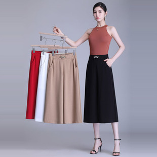 女夏薄款 垂感显瘦休闲裙裤 2023新款 子冰丝阔腿裤 宽松高腰裤 七分裤