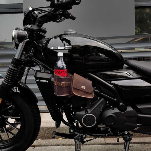 适用春风250水杯包架复古牛皮边包配件改装饮料小挂包