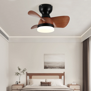 胡桃木色餐厅中古风扇灯简约复古风房间卧室吸顶风扇灯书房电扇灯