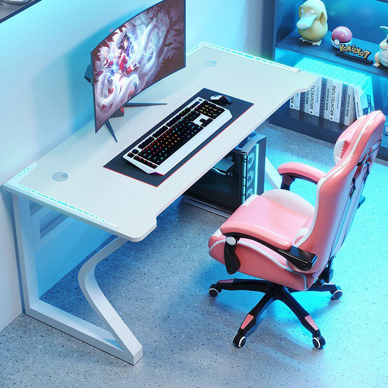 粉色电脑台式桌家用卧室情侣游戏桌子酒店碳纤维双人电竞桌椅套装