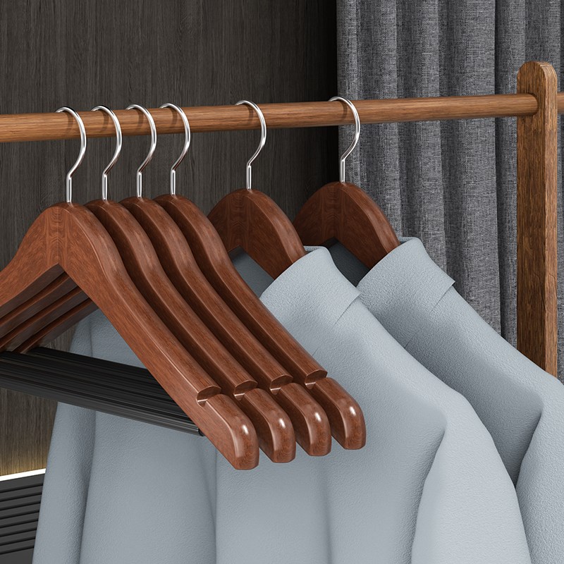 保真速发实木衣i架家用加粗挂衣服架宽肩木质无痕衣撑大衣西服酒