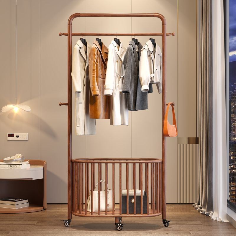 转角衣帽架落地卧室结实实木衣帽架移动挂衣架落地卧室收纳脏衣篓