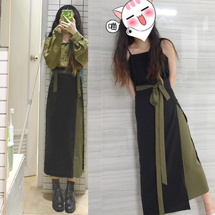 汉服宋制窄摆两片裙/旋裙拼色半身裙日常通勒仿麻面料定制尺寸