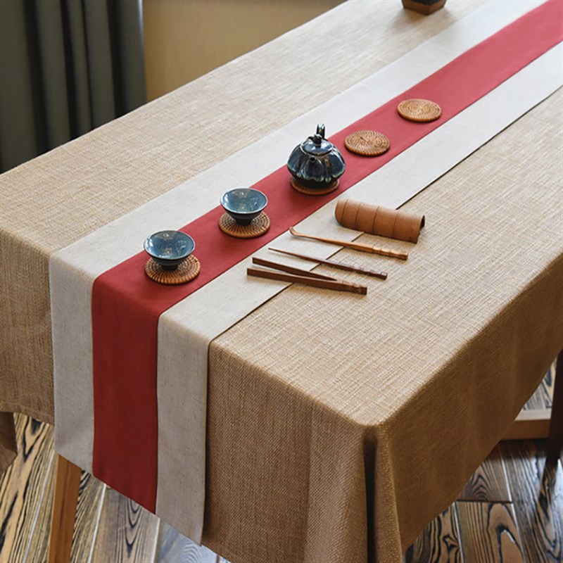 红色中式桌旗禅意茶席茶艺现代简约棉麻布艺长条中国风日式复古典