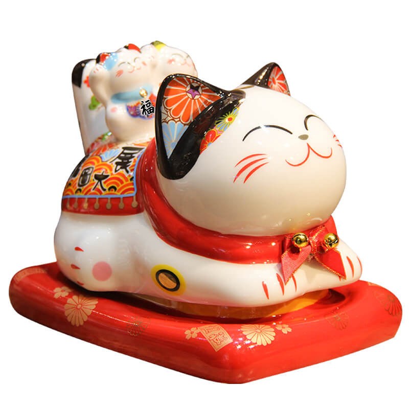 大号烟灰缸 方形防风高档陶瓷招财猫摆件创意招财烟灰缸带盖