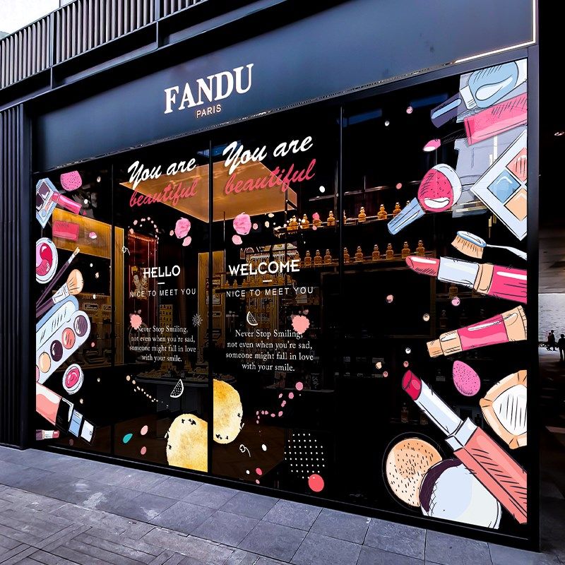 彩妆店创意装饰玻璃门贴纸美妆服装店橱窗美陈贴画高级感静电无胶,家居饰品,玻璃膜/贴,淘宝优惠券,粉丝福利购,淘宝优惠卷