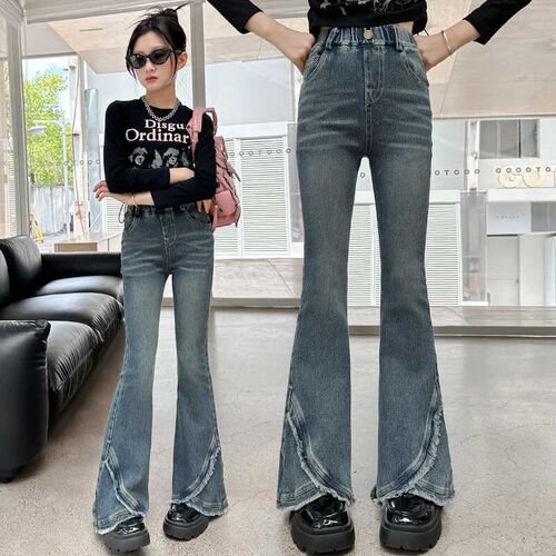 女童喇叭牛仔裤春秋款裤子2024新款女大童秋季长裤儿童外穿秋装潮