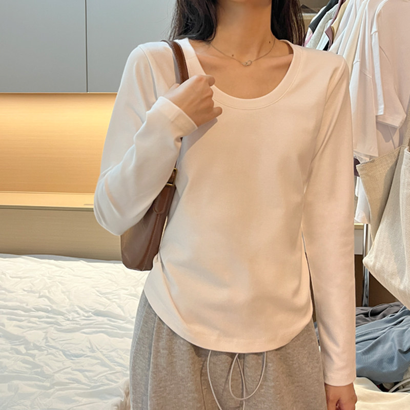 秋季新款纯色长袖内搭衣U领露锁骨上衣修身棉质白色正肩T恤女加绒,女装/女士精品,T恤,淘宝优惠券,粉丝福利购,淘宝优惠卷
