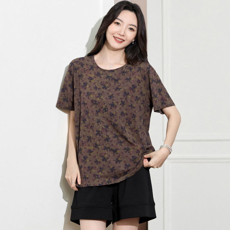大码女装夏装胖妹妹洋气时尚碎花上衣胖mm宽松显瘦短袖圆领T恤衫,女装/女士精品,大码内搭,淘宝优惠券,粉丝福利购,淘宝优惠卷