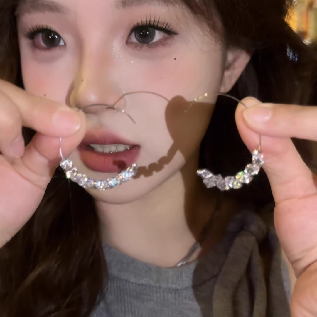 简约闪钻串珠圆圈耳环女