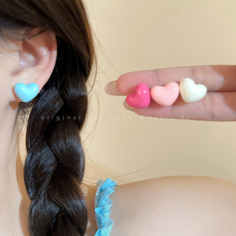 甜美多巴胺爱心银针耳钉女日系可爱百搭耳饰2025新款爆款简约耳环