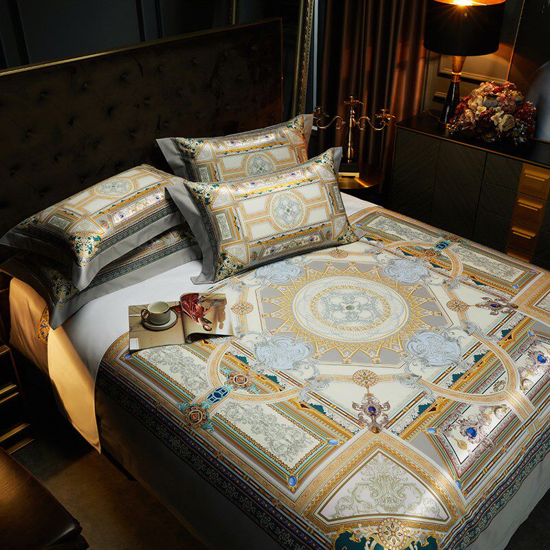 奢华欧式宫廷风长绒棉全棉四件套印花被套床单高级感床上用品