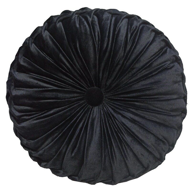 欧式车轮抱枕靠垫纯色圆形手工褶皱腰靠枕金丝绒抱枕蒲团垫飘窗垫