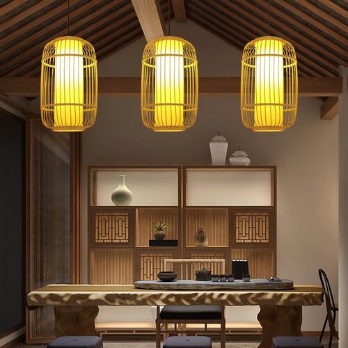 竹艺竹编吊灯中式田园餐厅民宿卧室阳台日式复古灯笼店铺商用灯具