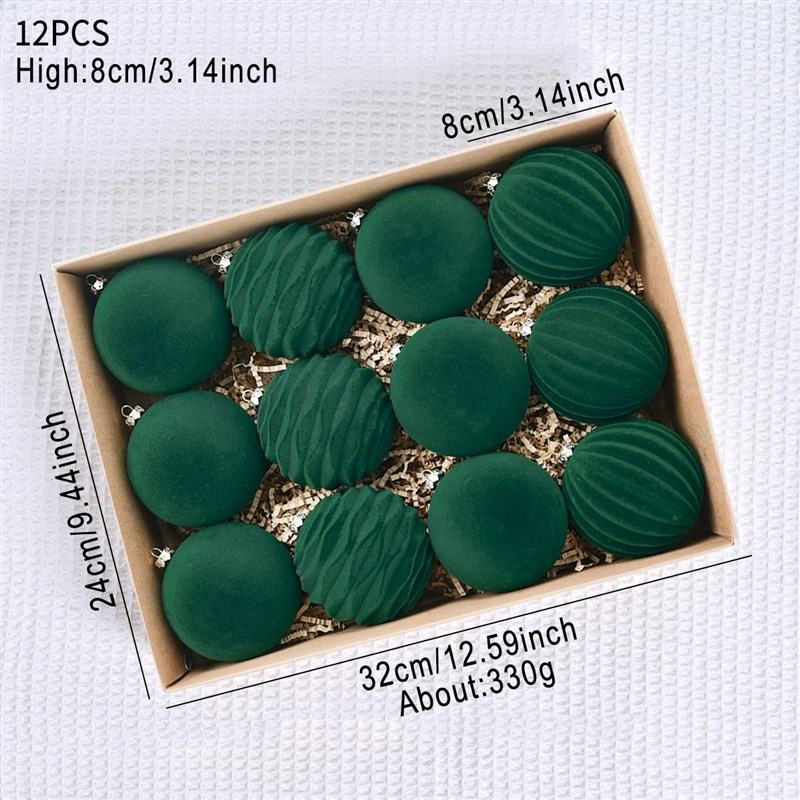 新品8cm植绒圣诞球圣诞树挂件酒红墨绿圣诞植绒球圣诞装饰品