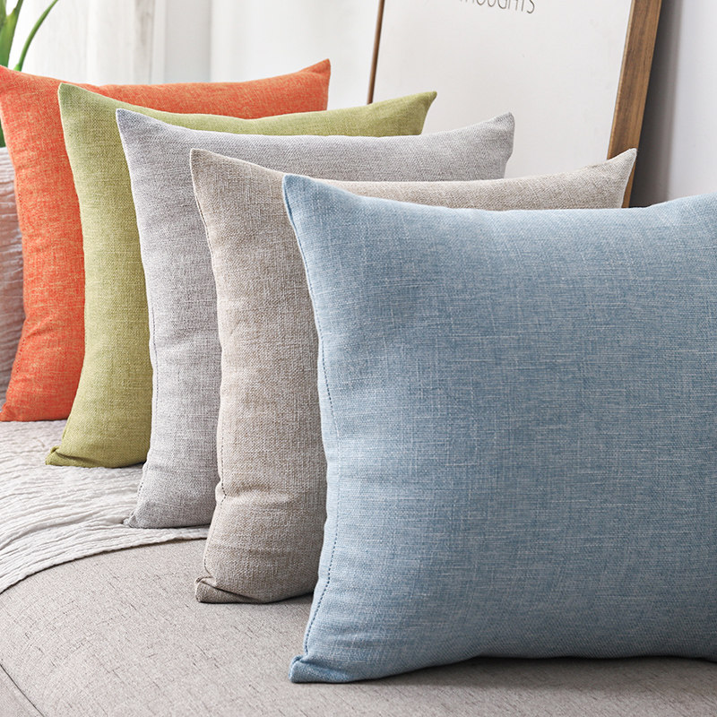 加厚纯色棉麻抱枕客厅沙发床头靠垫办公室靠背垫S腰枕抱枕套不含