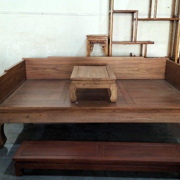 三件套老榆木脚踏罗汉床中式炕桌罗汉组合客厅沙发实木榻榻米
