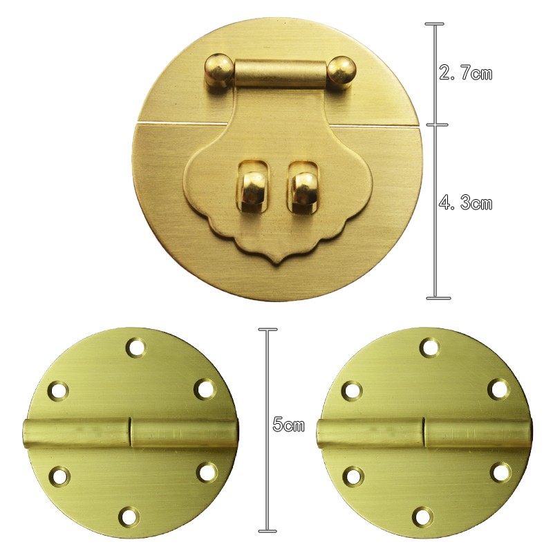 中式仿古纯铜圆形7cm光面箱x扣搭扣锁扣锁片配铜合页锁樟木箱铜件