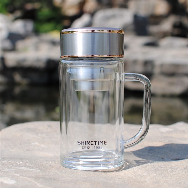 雄泰双层玻璃男女高底家庭办公水杯厚底过滤茶Y杯320ml