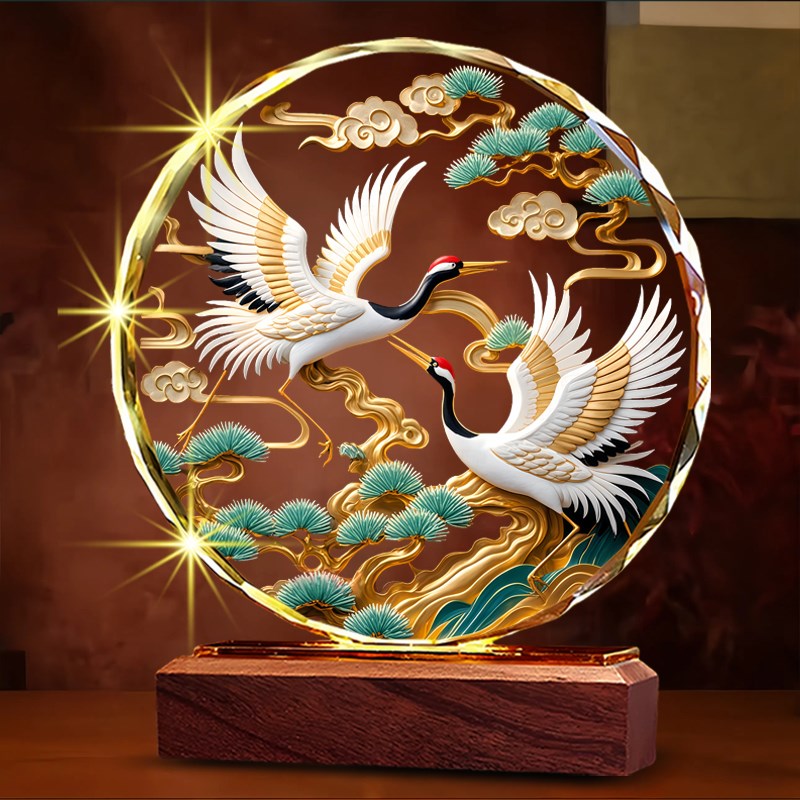 仙鹤桌面摆件鹤i迎春玄关客厅暖居酒柜装饰品乔迁中式新居水晶摆