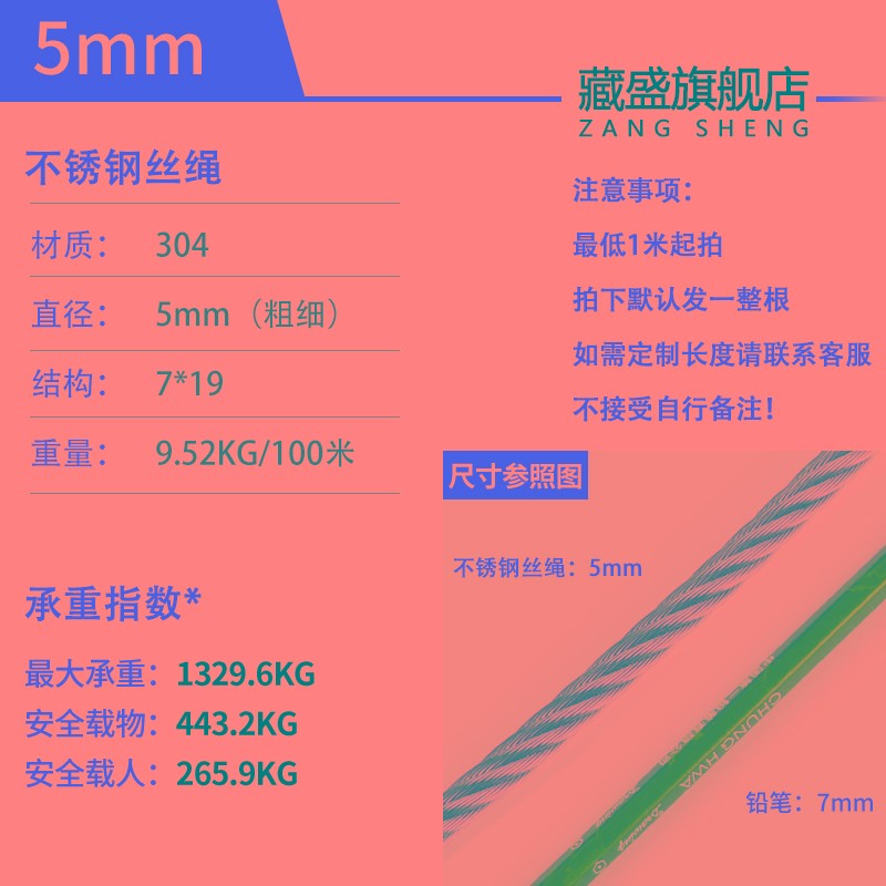 316/304钢丝绳晾衣架钢索绳123456810mMm细软小包塑不锈钢钢丝绳