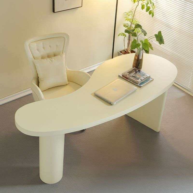 奶油风书桌轻奢现代简约白色家用工作台小户型法式异形办公电脑桌